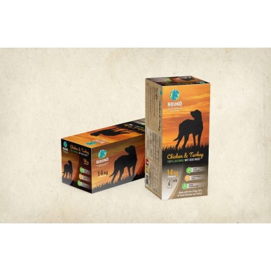 האונד - מזון טבעי לכלבים ללא הקפאה 28 ק"ג ( 2 מארזים ) עוף הודו וירקות